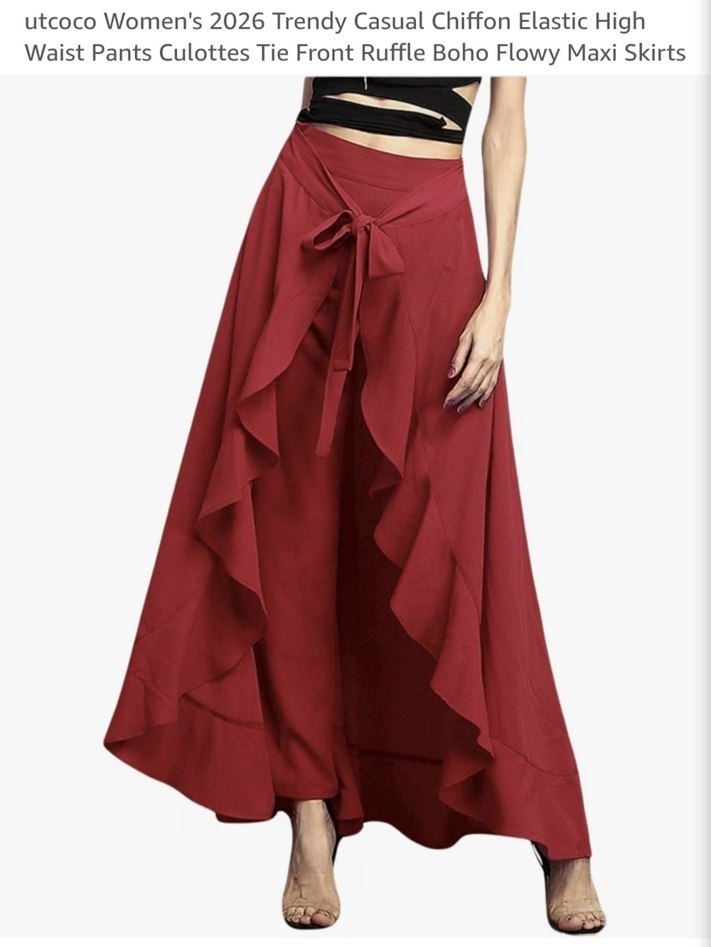 Gorgeous Women's Red Ruffle Tie-Front Maxi Skirt Size L